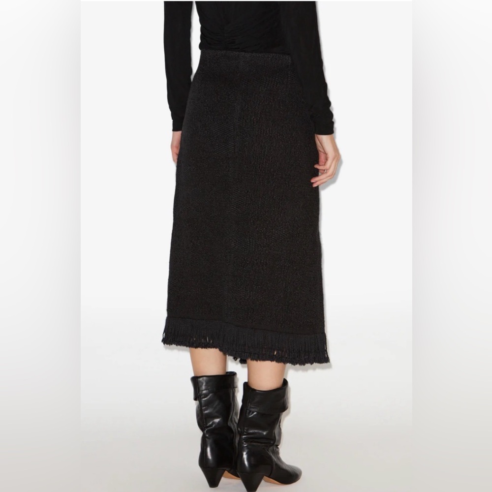 Sioni Milano long black knit sweater skirt with fringe trim NWT